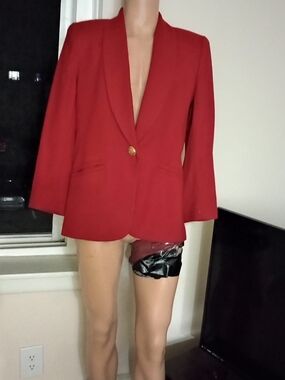 Red Women's Single-Button Blazer Jacket By Alison Gail  Usa MAde